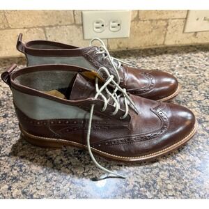 J Shoes Mens Size 8 Brown Leather Wingtip Chukka Boots Gray Canvas Lace Up Sz 8
